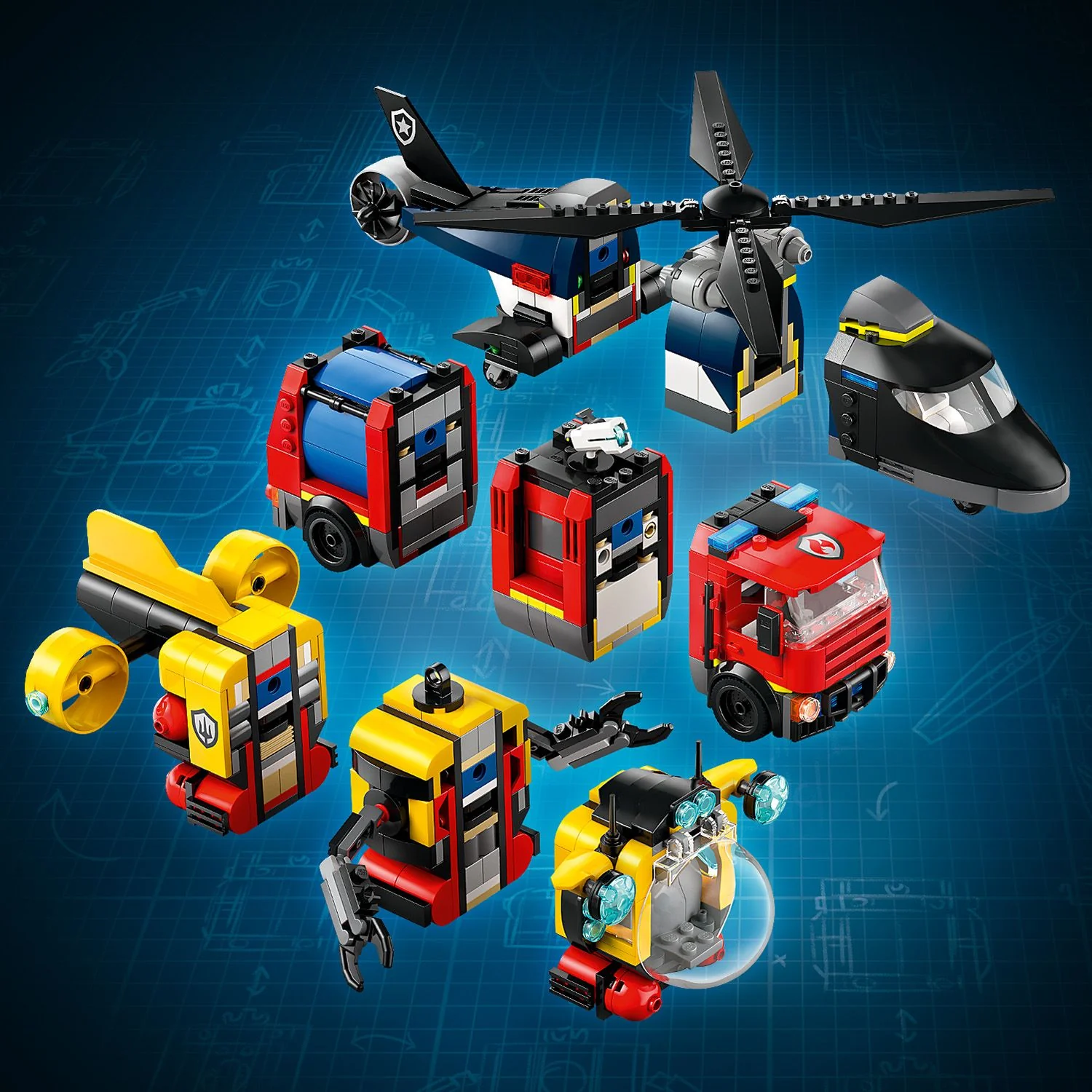 LEGO® City Helicopter, Fire Truck & Submarine Remix